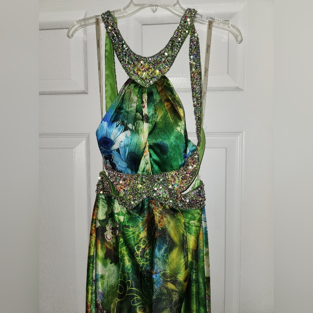 Tony Bowls Green Multicolor Backless Dress